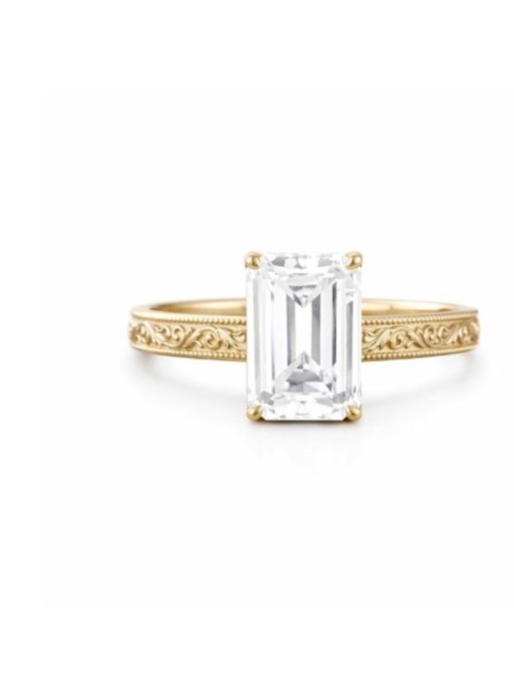 NWT-Vintage Antique Floral Emerald Cut Hand Engraved Floral Wedding Band